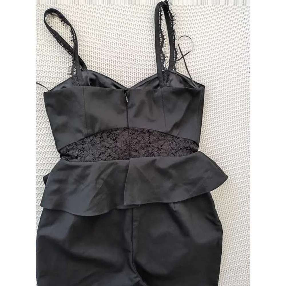 PARKER Kimora Black Peplum Jumpsuit Lace Waist Sweetheart Nk Fits S Elegant $308